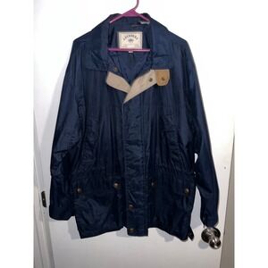Aberdeen Collection Mens Navy Blue Field Jacket Leather Trim Size XL